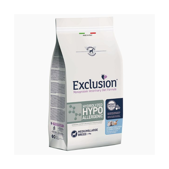 Exclusion Diet Hydrolyzed Hypoallergenic Adult Medium/Large Pesce 12 kg